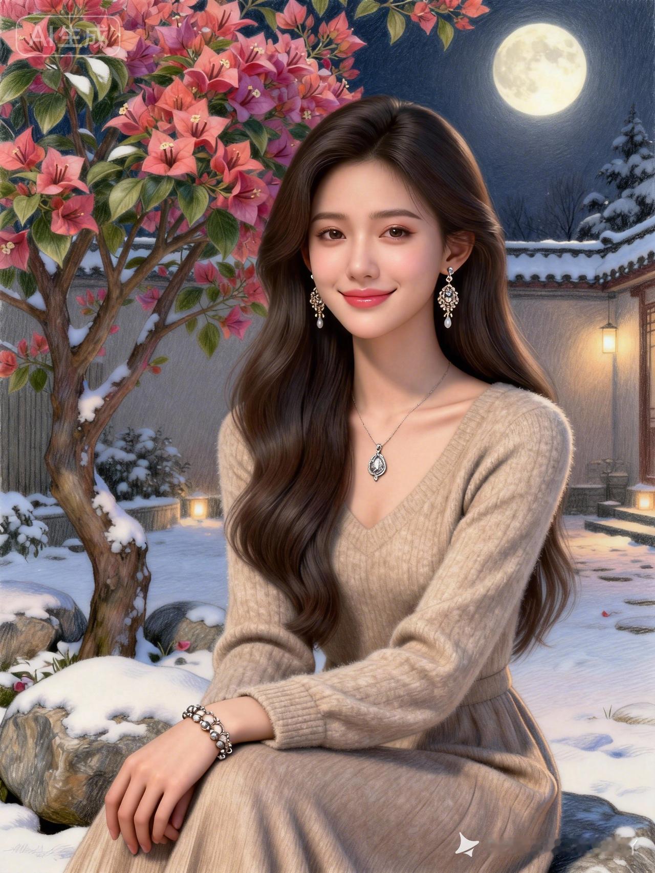 冬日暖阳下的少女，雪地中的浪漫时光！