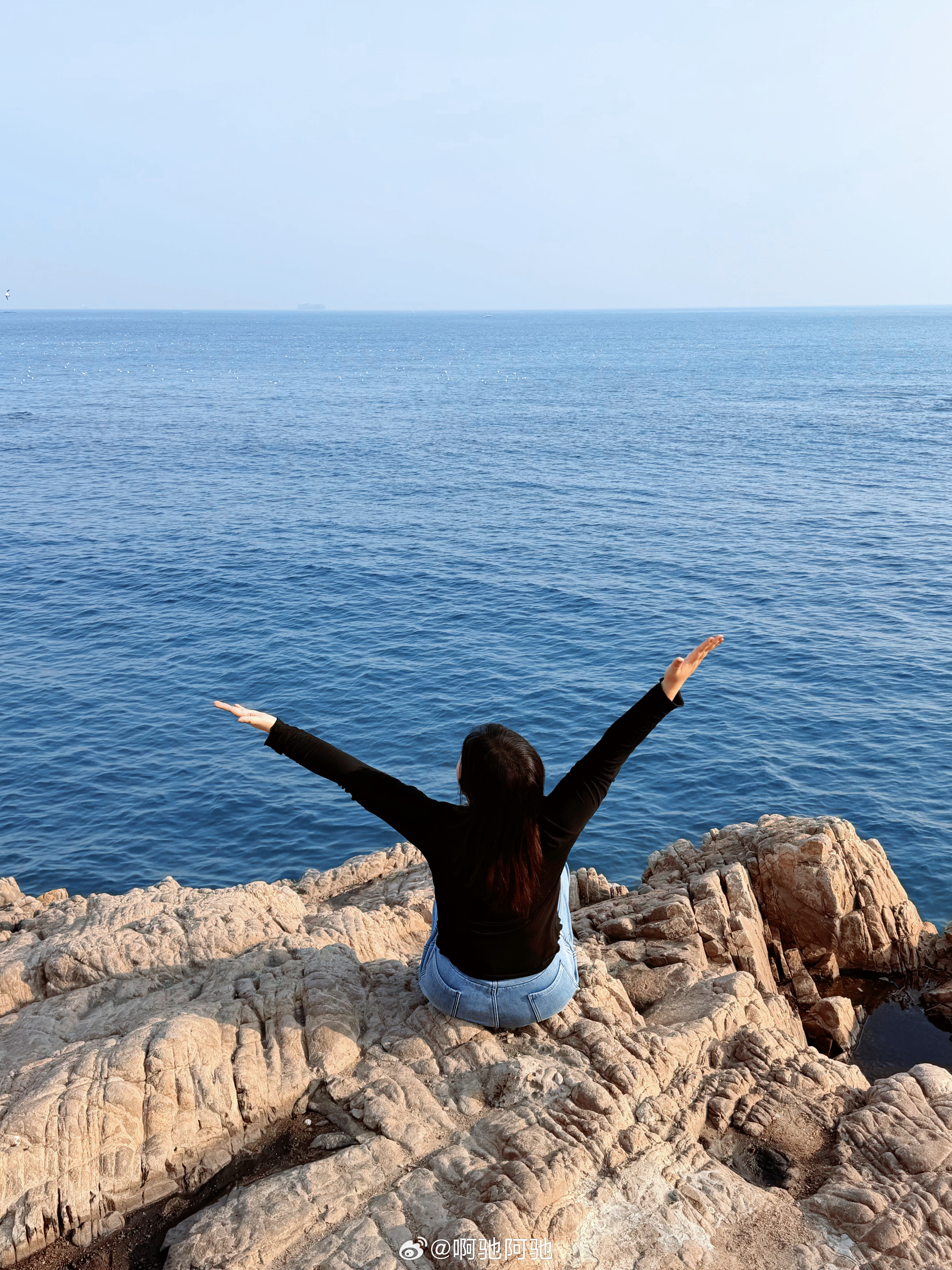 在青岛的八大关海边岩石上坐着看海鸥飞来飞去，放空自己，感受海风和阳光，真是最惬意
