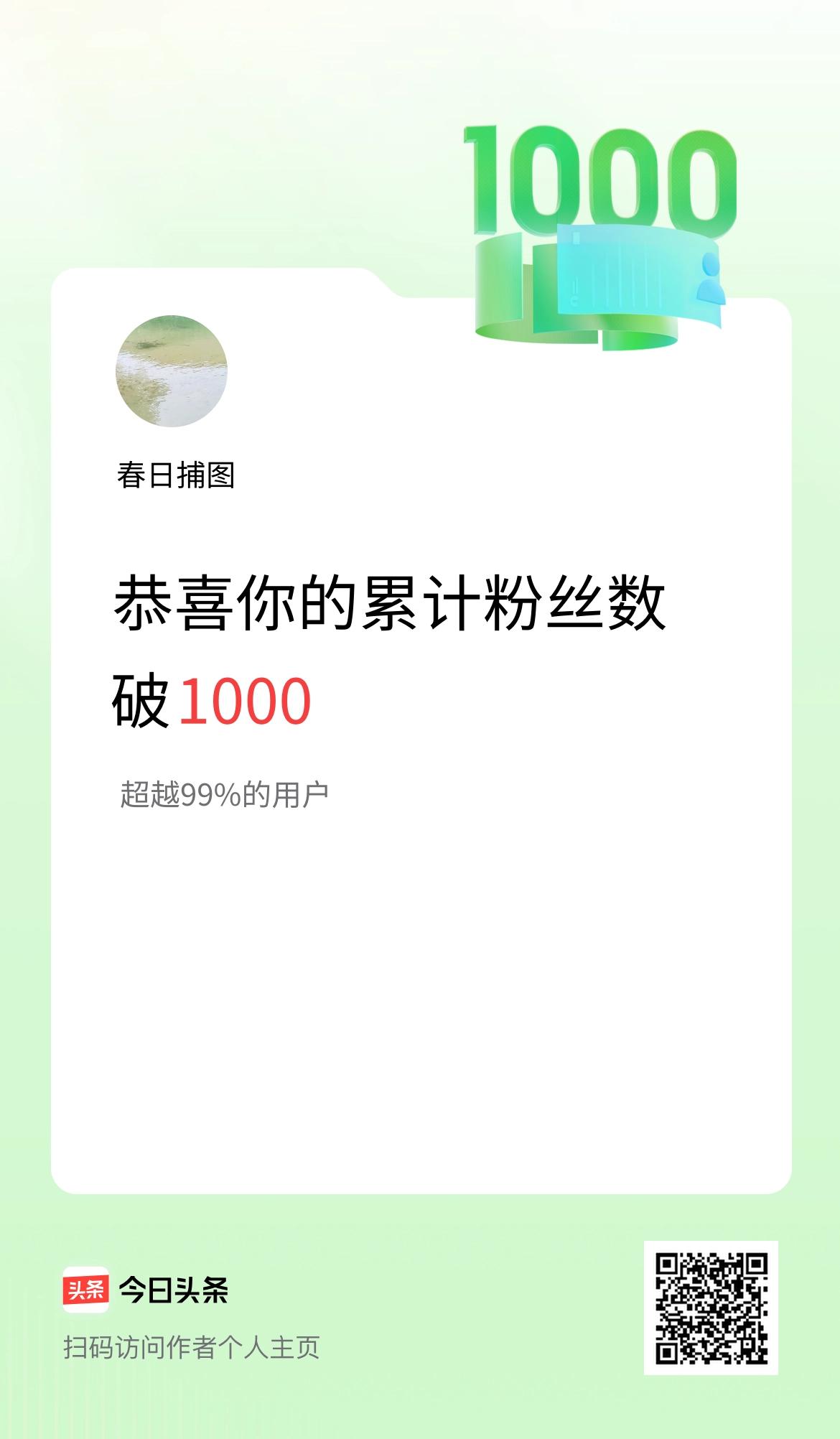 我在头条累计粉丝数破1000啦！