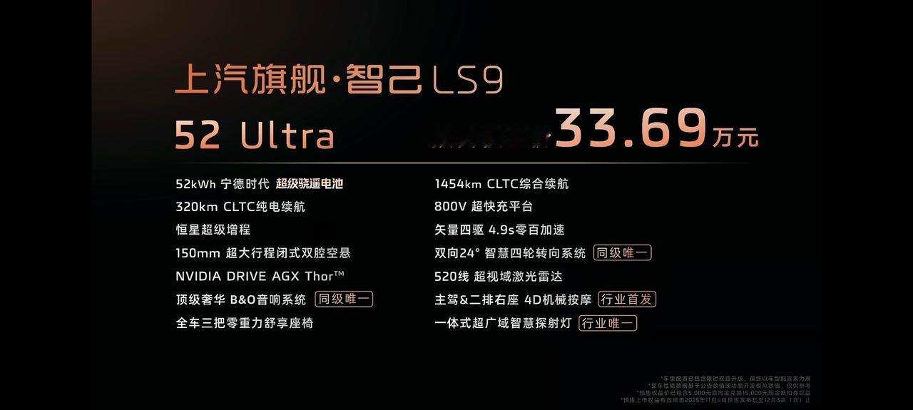 这个大9系走心了，智己LS9预售权益价33.69万起，两种电池版本，赠送和权益非