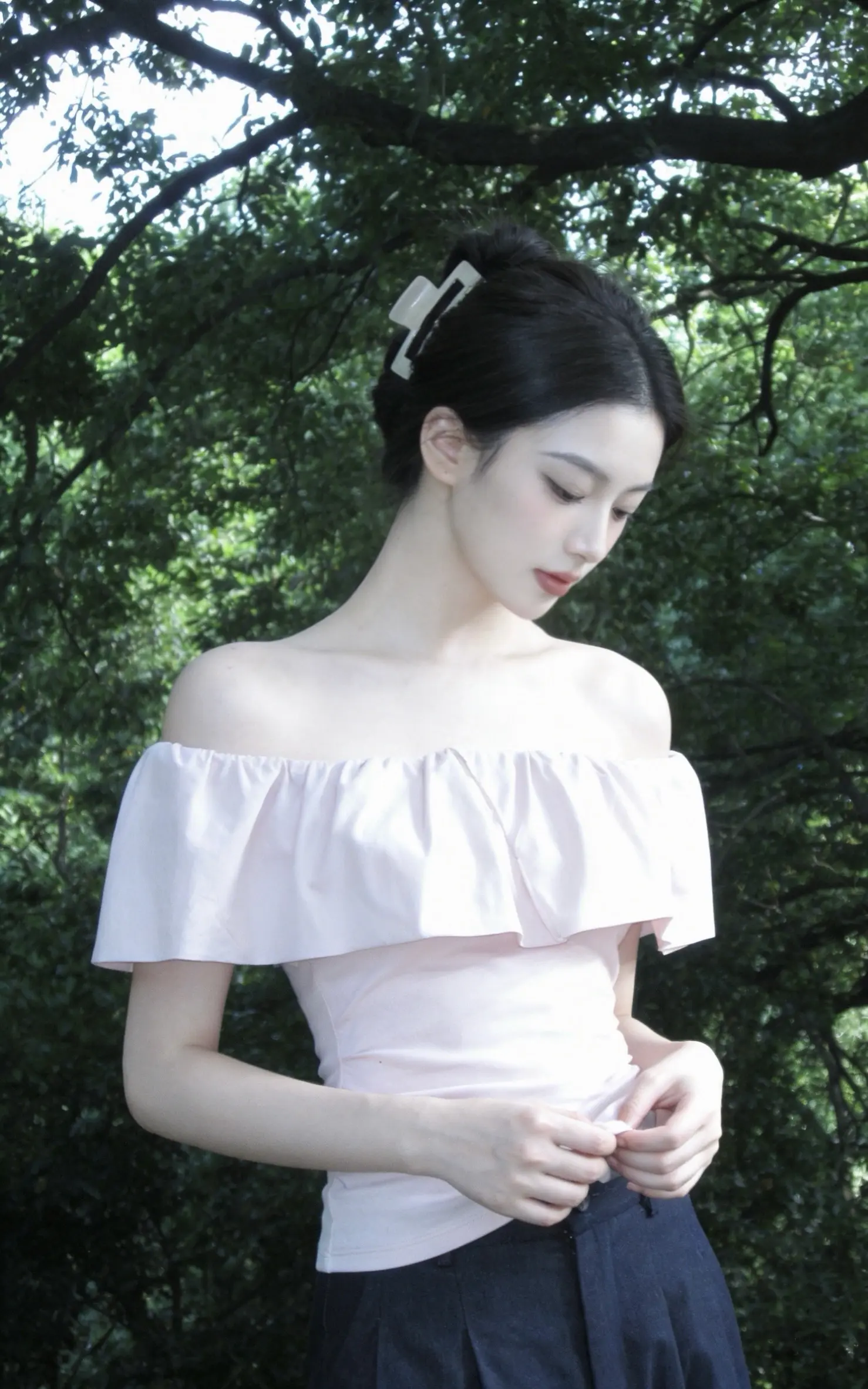 今天很温柔💗粉色露肩上衣。