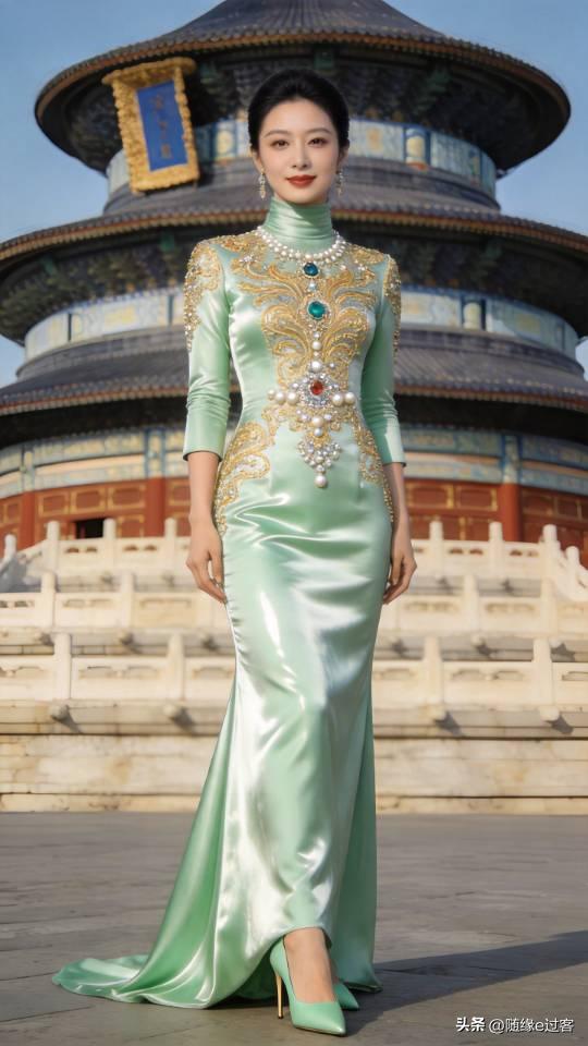 美女展示高定重工晚会主持人晚礼服。晚礼服 高端主持人礼服