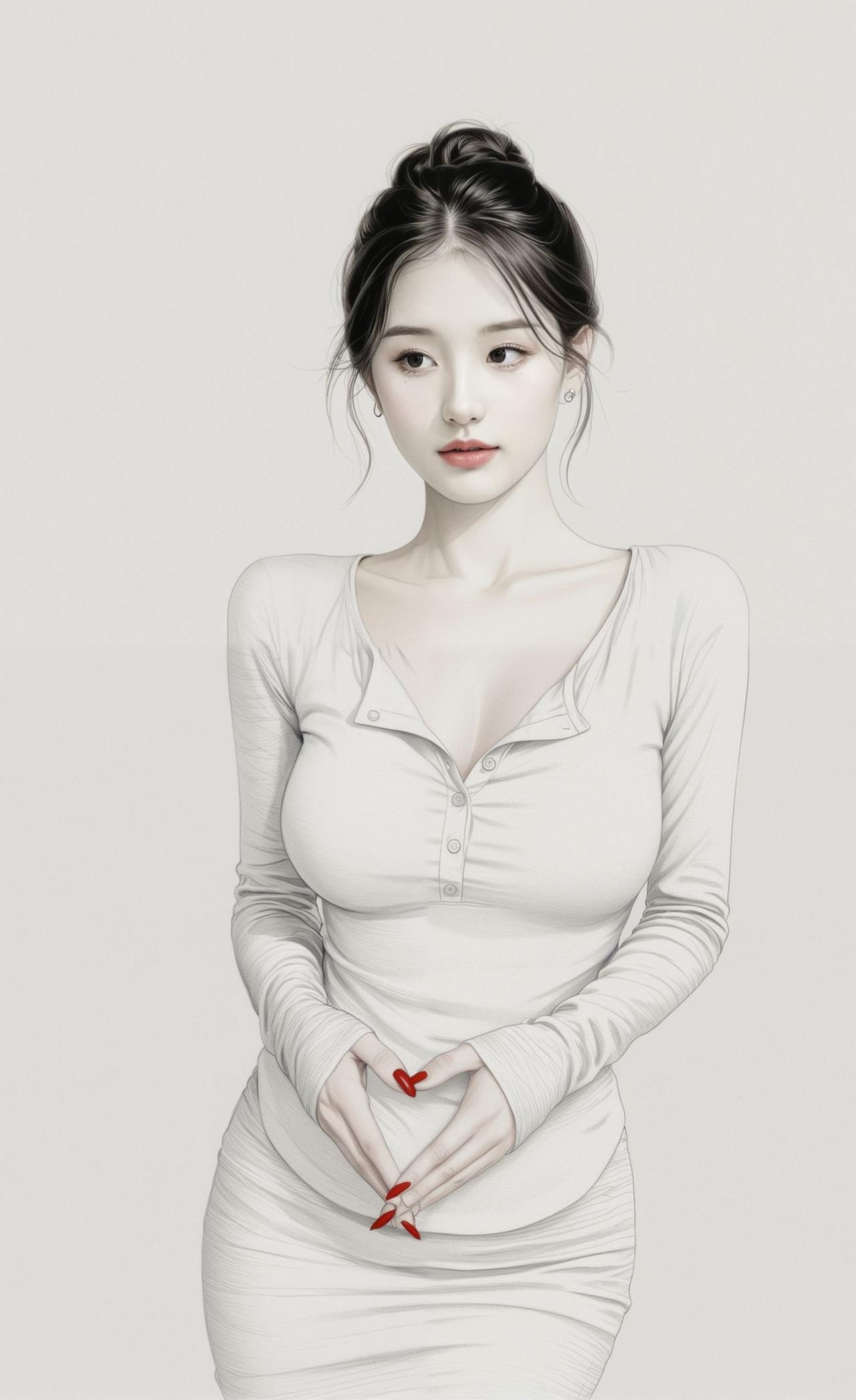 温柔优雅，红唇与白裙的完美搭配，尽显女性魅力。