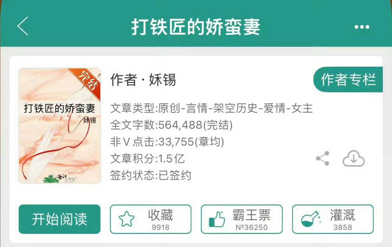 小说推荐：《打铁匠的娇蛮妻》 作者:姀锡简评：娇憨作精大美人vs沉默糙汉打铁匠，