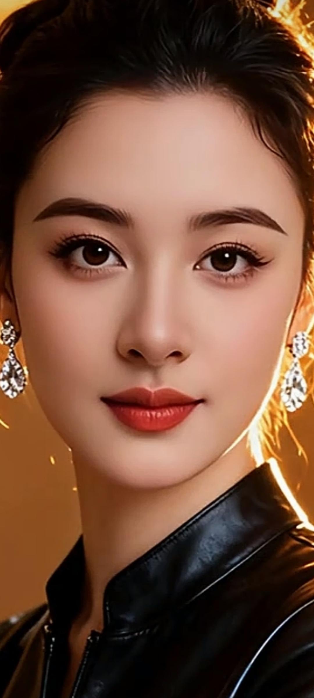 🌟✨ 红唇黑皮，闪亮耳环，东方美人的魅力瞬间绽放！💄👗💎