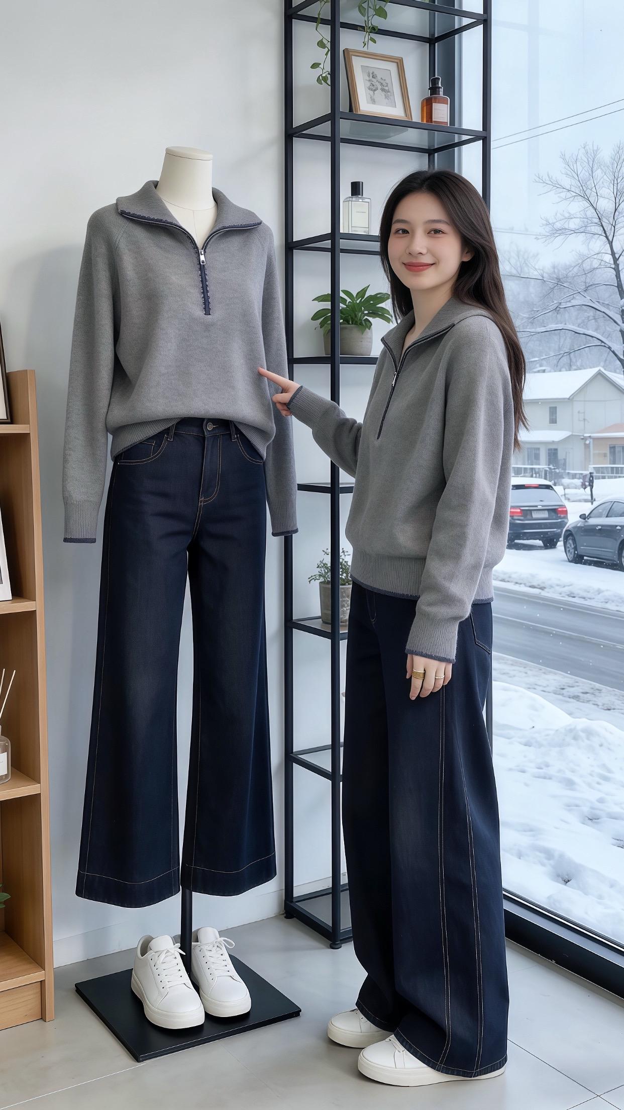 灰衫蓝边与雪日的轻暖闲意～