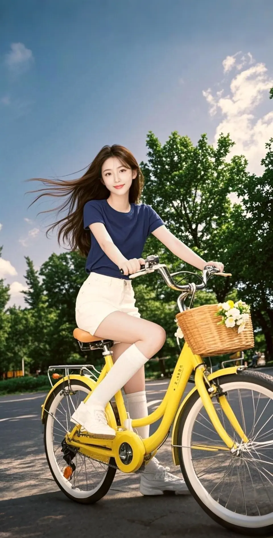 AI扩图 AI单车少女