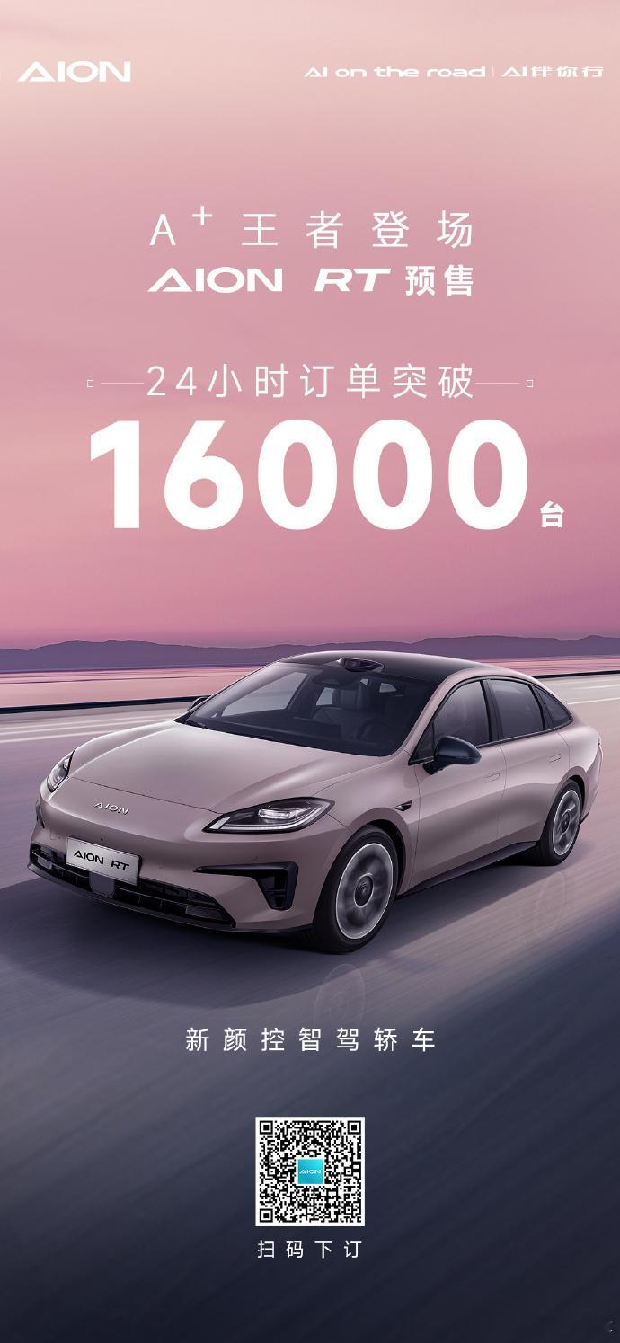 我们昨天给大家汇报的#埃安RT# 开始预售，24小时订单1.6万，看来这次埃安又