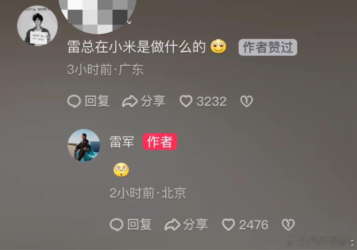 网友一人一句“雷总是做什么的？”给雷军都整懵了，还有人祝他年入百万的，雷总还特意