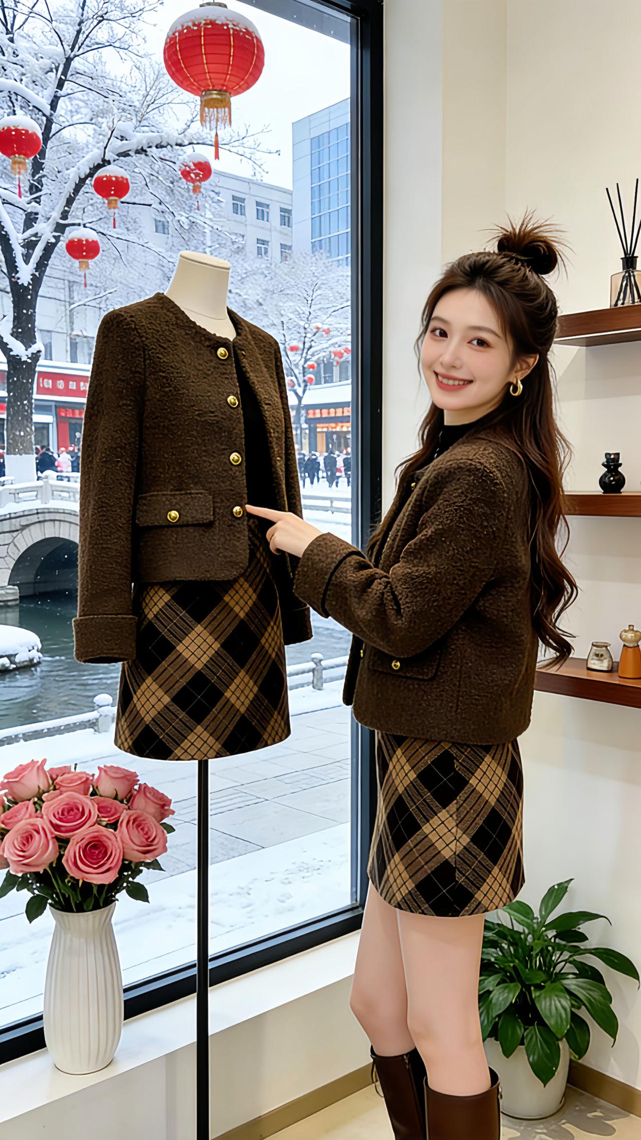 《冬日橱窗里的欧式复古穿搭诗》
推开飘着雪的橱窗，Danny身上这套欧式高端两件