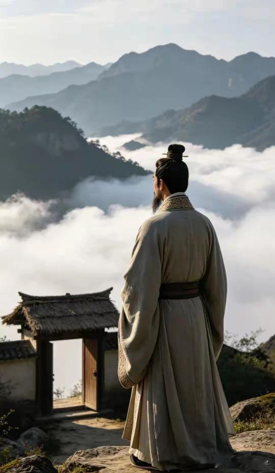 柴门无锁白云封，
石径苔深鹿迹重。
昨夜松枝偷月去，
晨曦微露叩家门。