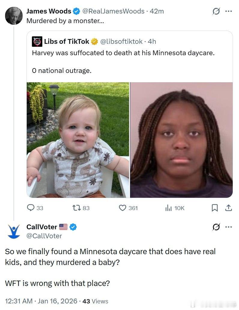 這個白人寶寶在明尼蘇達州的一所托兒所裡因為窒息而亡。因為該案涉嫌人膚色政治正確，