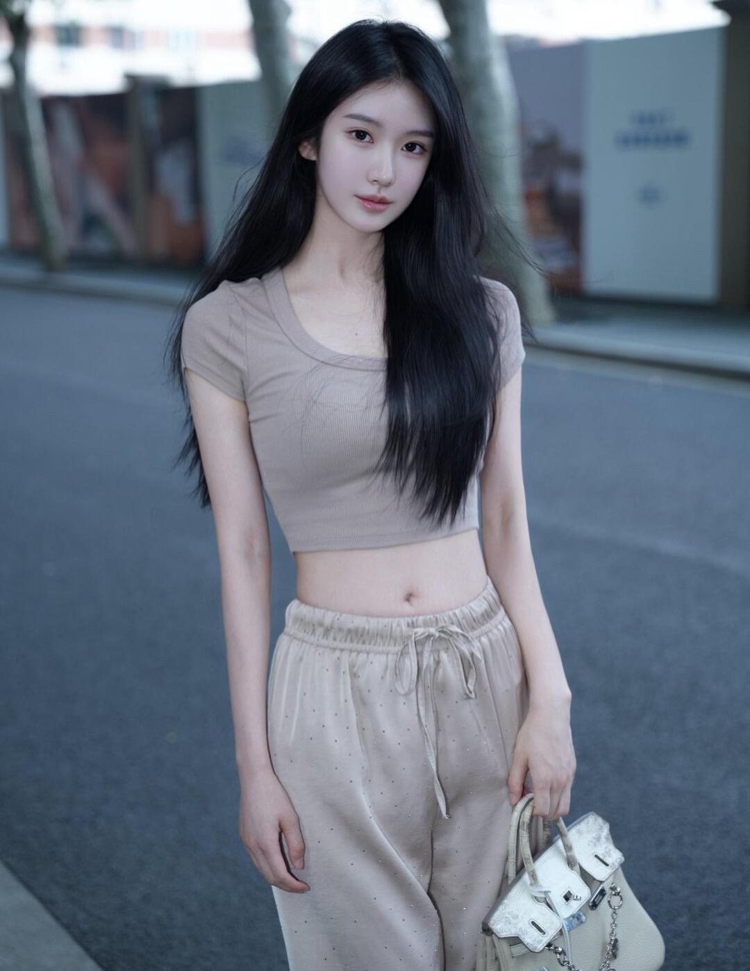 今日街拍，五官很完美的小姐姐