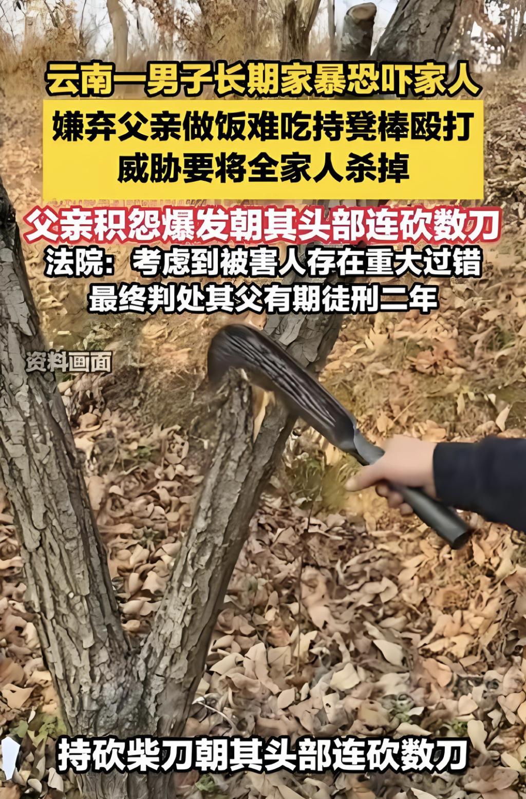 儿子嫌饭难吃扬言杀全家被父砍伤。近30岁的儿子嫌老爹做的饭难吃，扬言要杀全家，结