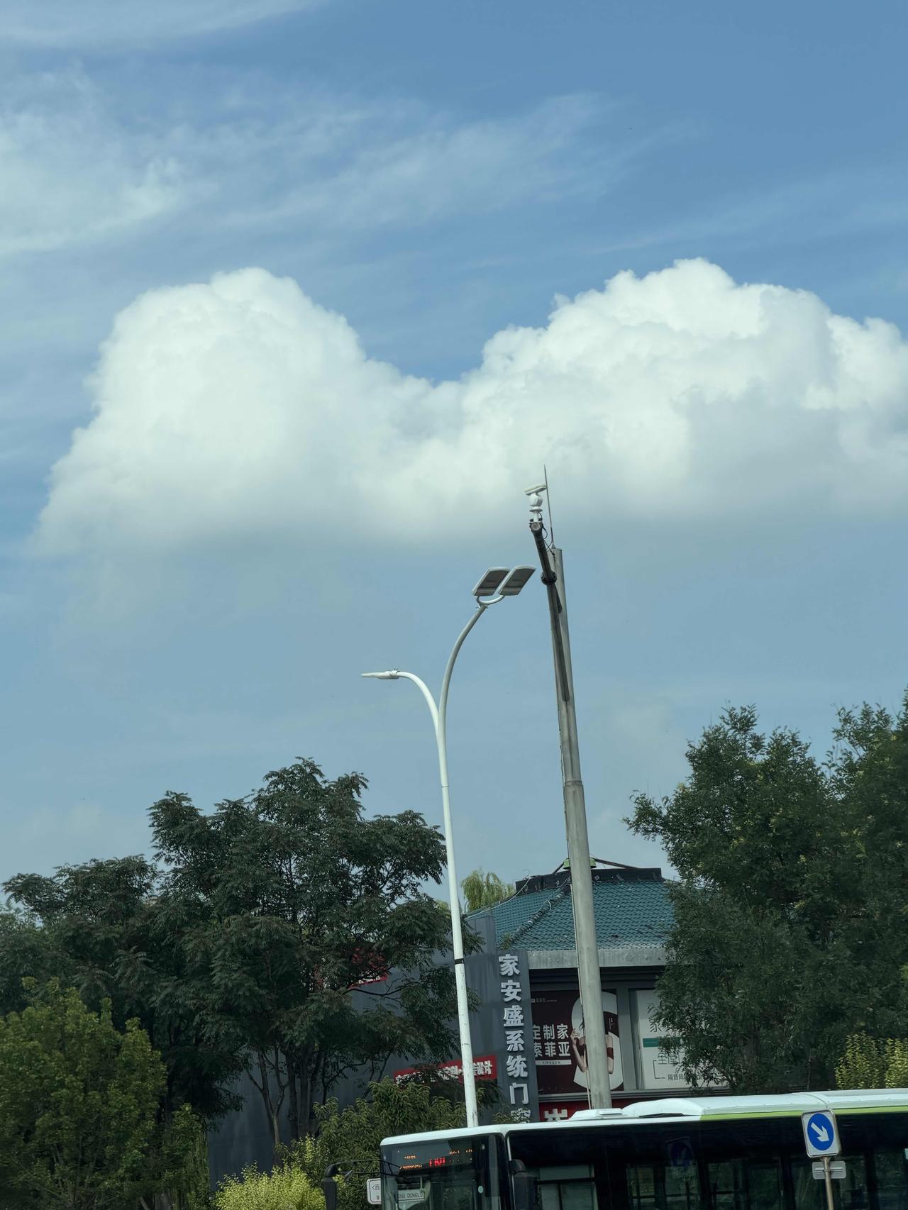 晴天白云，路上有公交车。公交情景 暖心有爱的公交 公交车的阳光 雨天乘公交车 暖