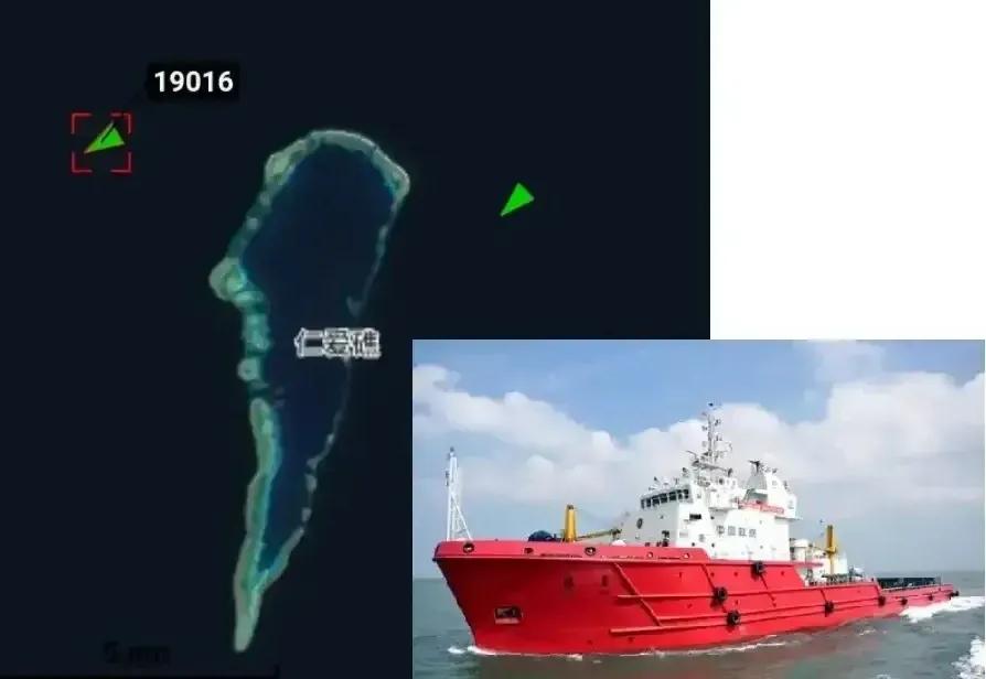 中国大型拖船现身仁爱礁，近期或将采取果断行动。由AIS船舶自动识别系统显示，5月