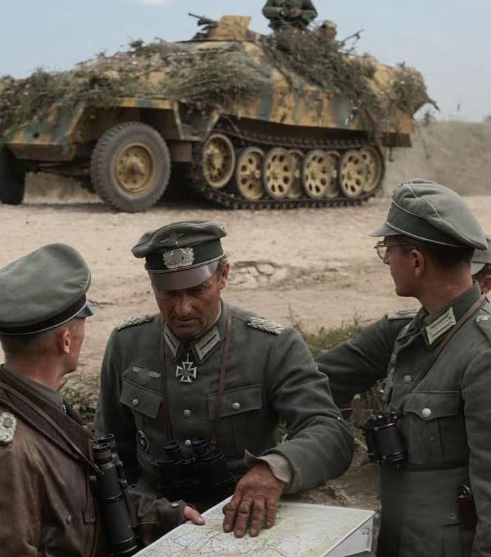 1944年，东线战场，德军哈索·冯·曼陀菲尔装甲兵将军、雨果·施密尔少校与曼陀菲