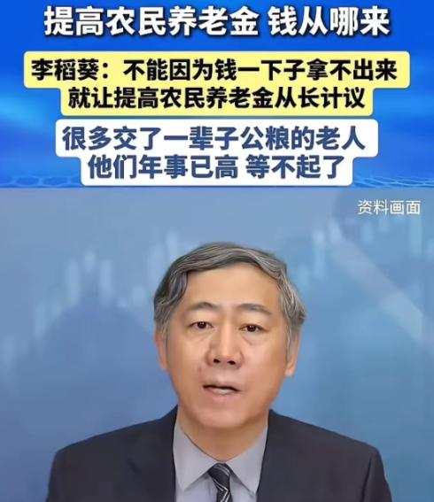 清华大学李稻葵说的太对了：“不能因为钱一下子拿不出来，就让提高农民养老金从长计议