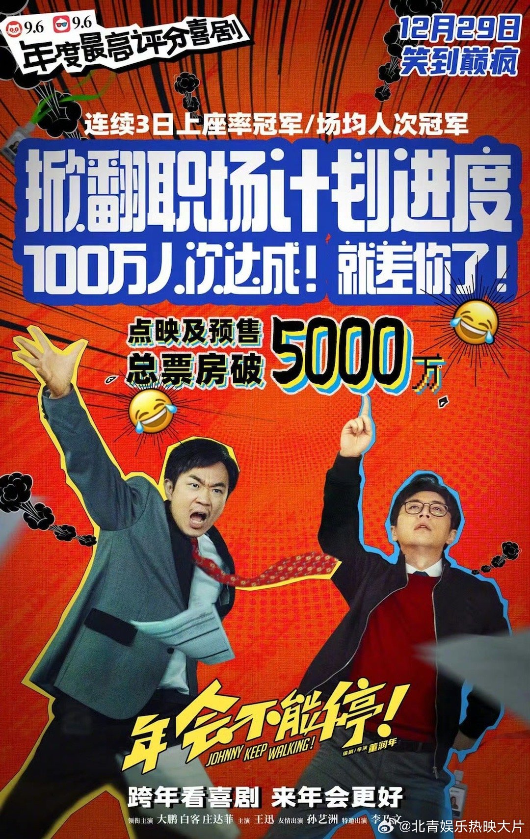 #年会不能停点映及预售票房破五千万# 电影《年会不能停！》点映及预售总票房突破5