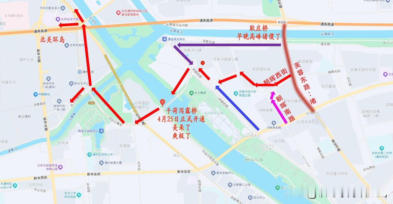 赶紧转给您身边常来往通州副中心的亲友，芙蓉东路-耿庄桥、东关大桥的拥堵可以从这里