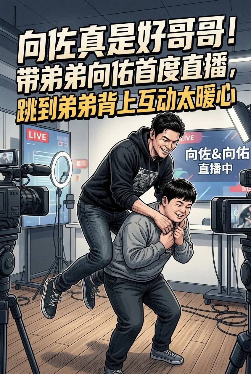 向佐真是好哥哥!带弟弟向佑首度直播，跳到。弟弟背上互动太暖心