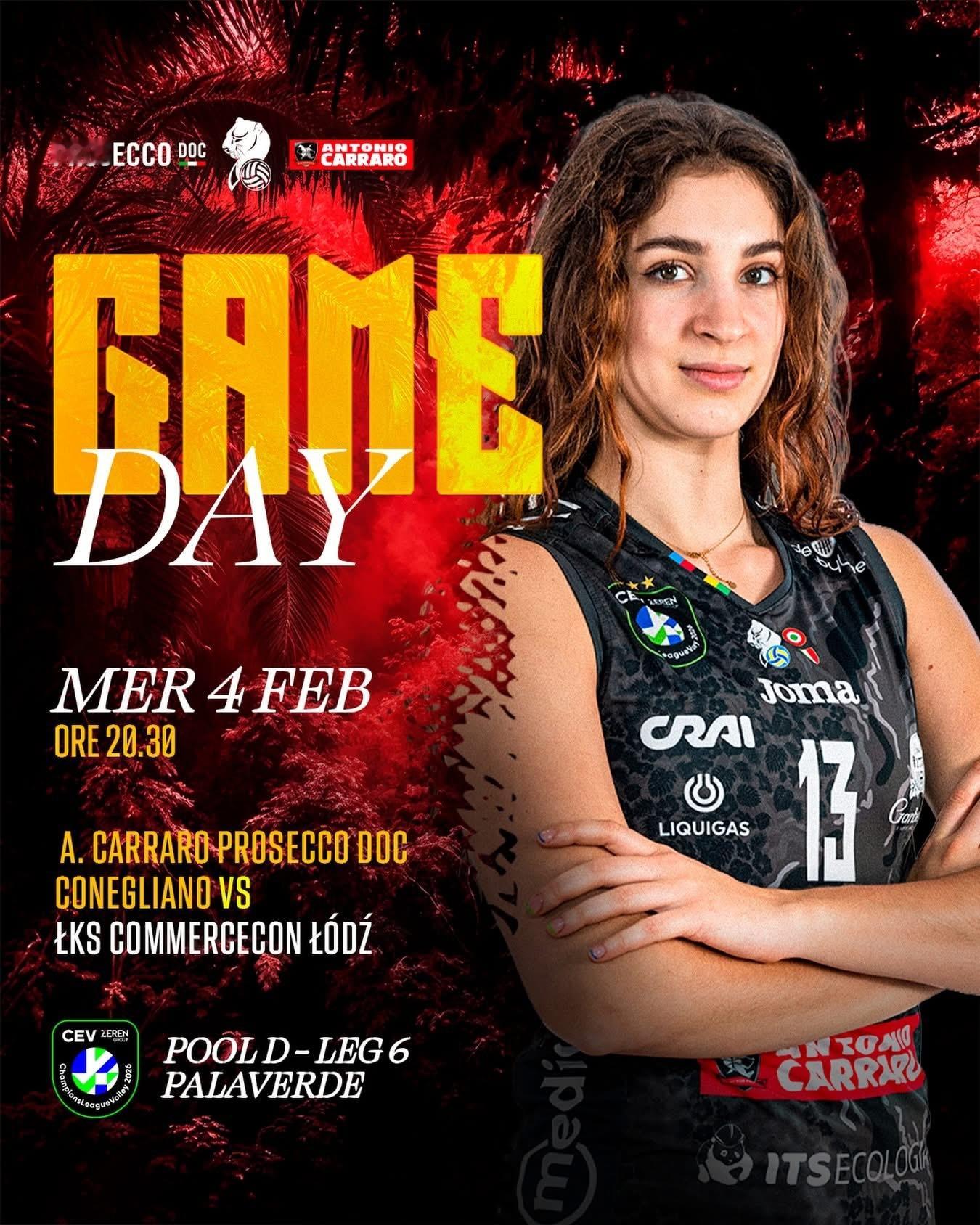 明天凌晨3点30分，科内利亚诺欧冠小组赛主场！时间太晚，大家量力！朱婷