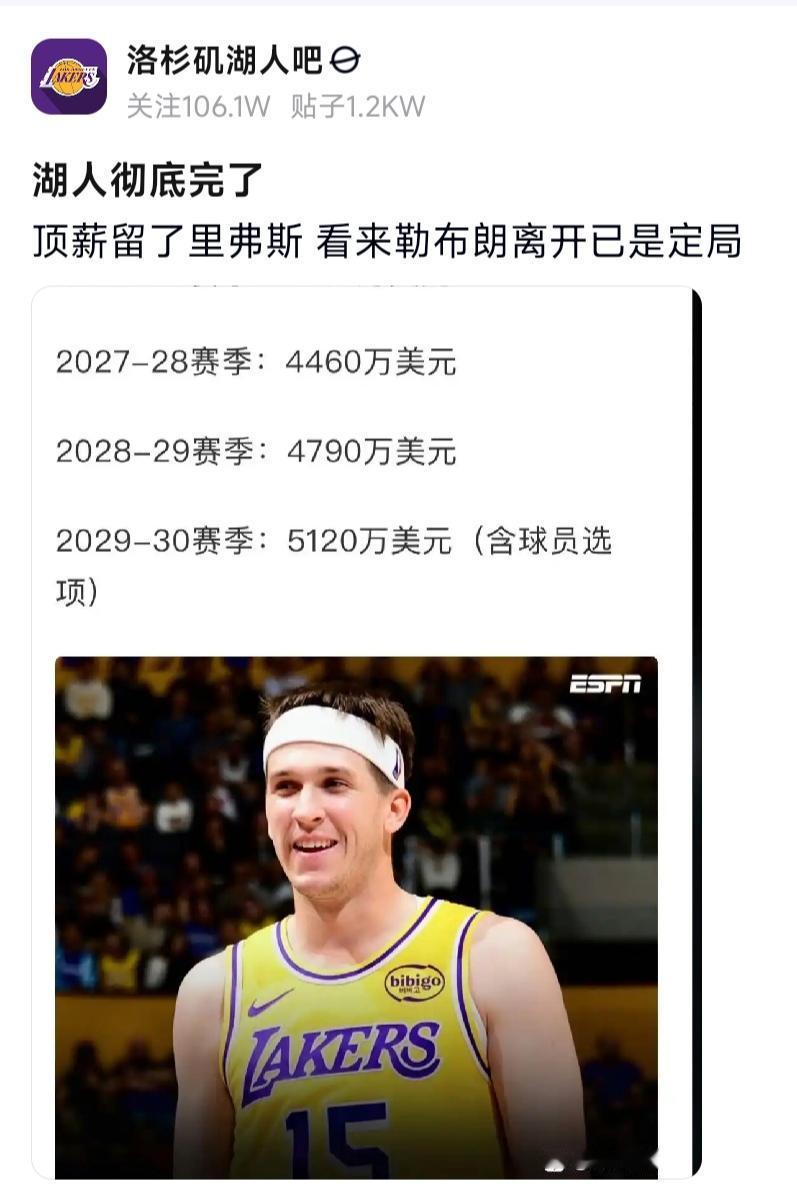 今天是湖人球迷血崩的一天，疯狂嘲讽里夫斯的大合同。

我认为小李真不容易，常规赛