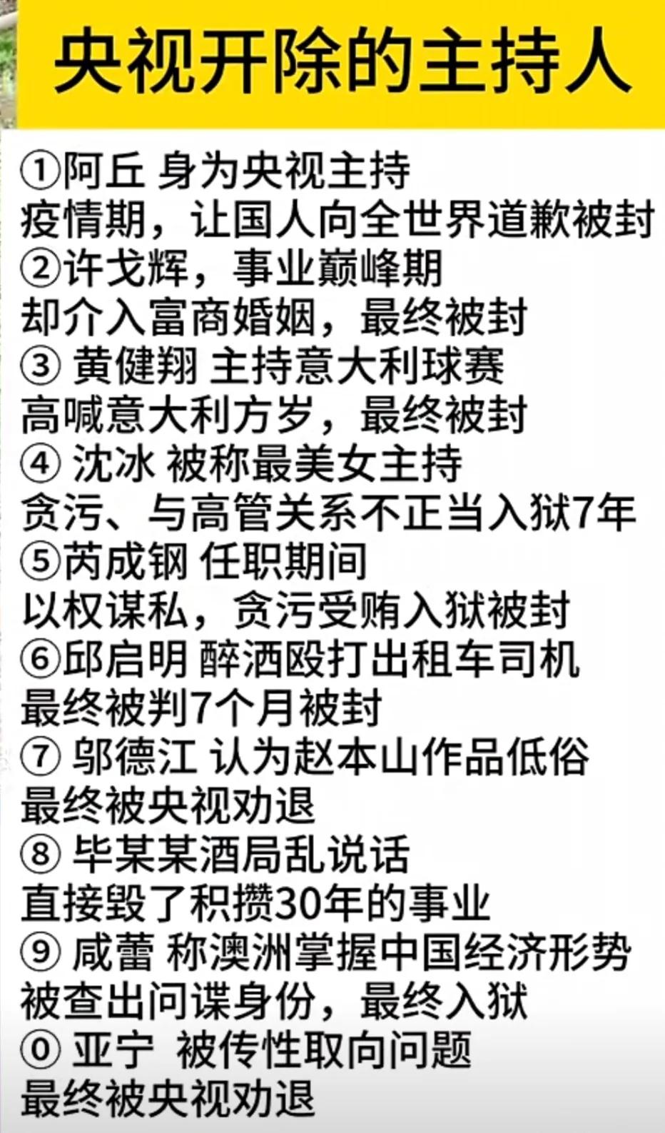 盘点被央视开除的节目主持人，名利场中真复杂呀！他们都是自作自受，有人因一句话前程