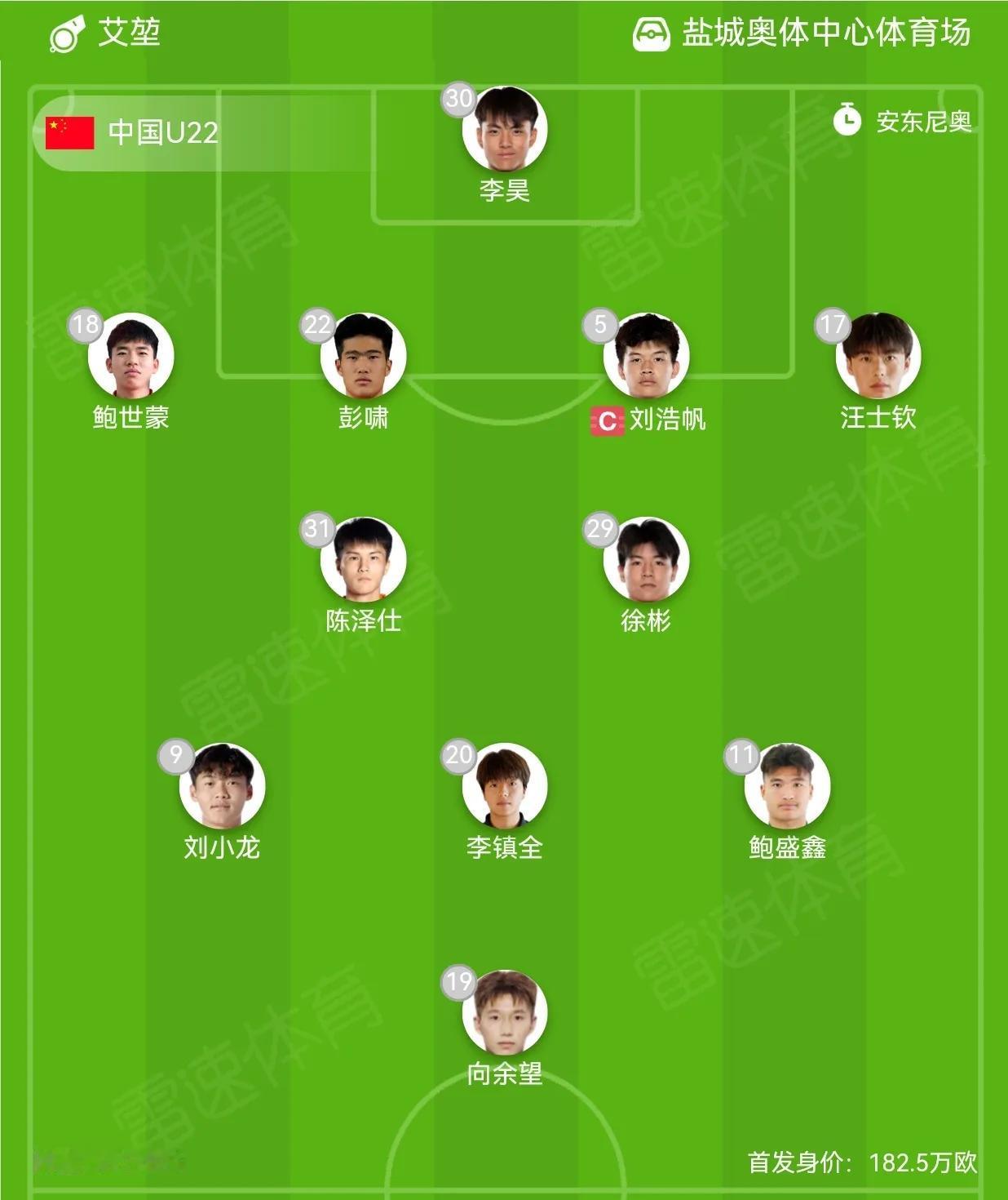 中国(U22)VS韩国(U22)
陈泽仕、彭啸进入首发！

首发阵容4-2-3-