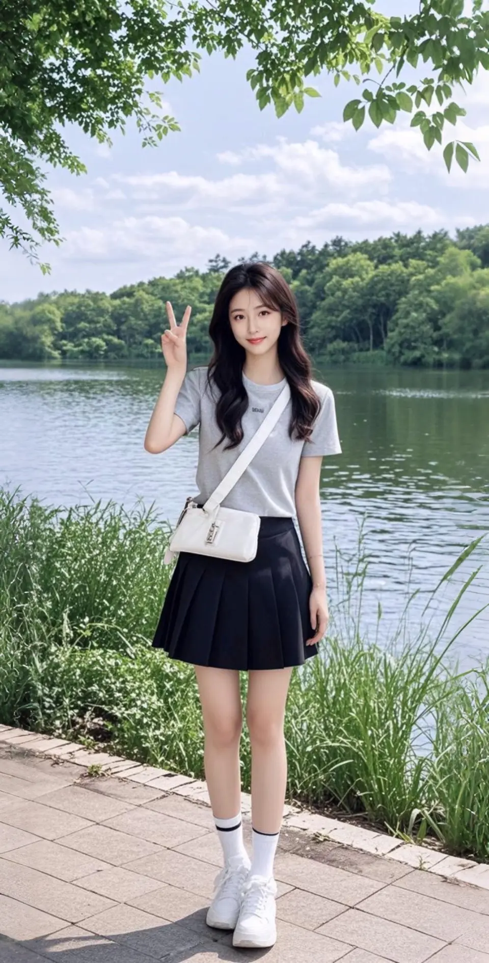 AI扩图 AI湖畔少女