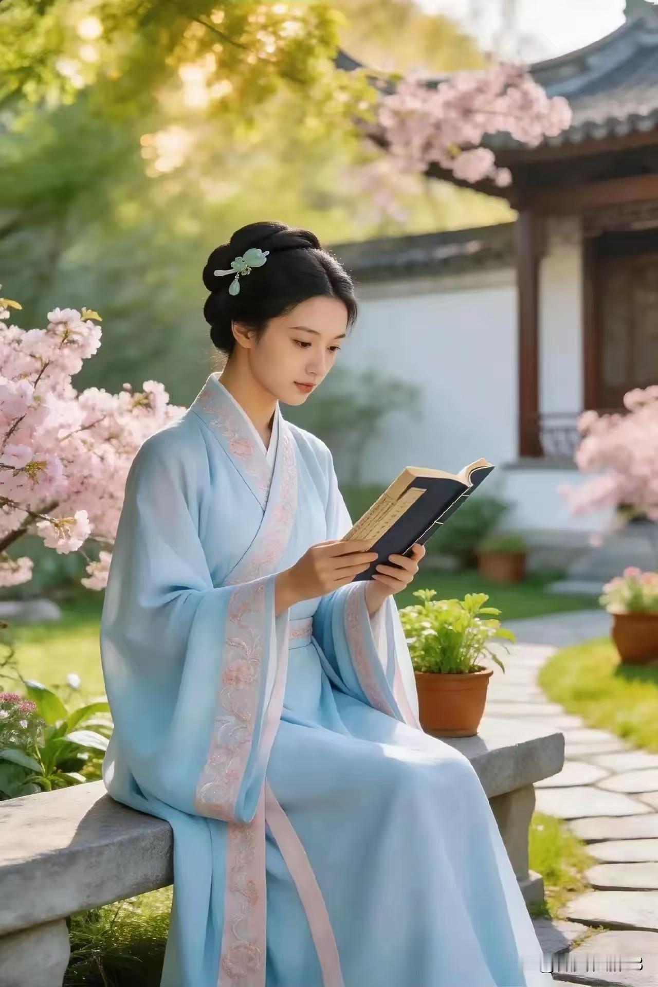 捣练子·春院书香
柴门启，春风来，
小院清幽花自开。
佳人爱读圣贤书，
精句皆入