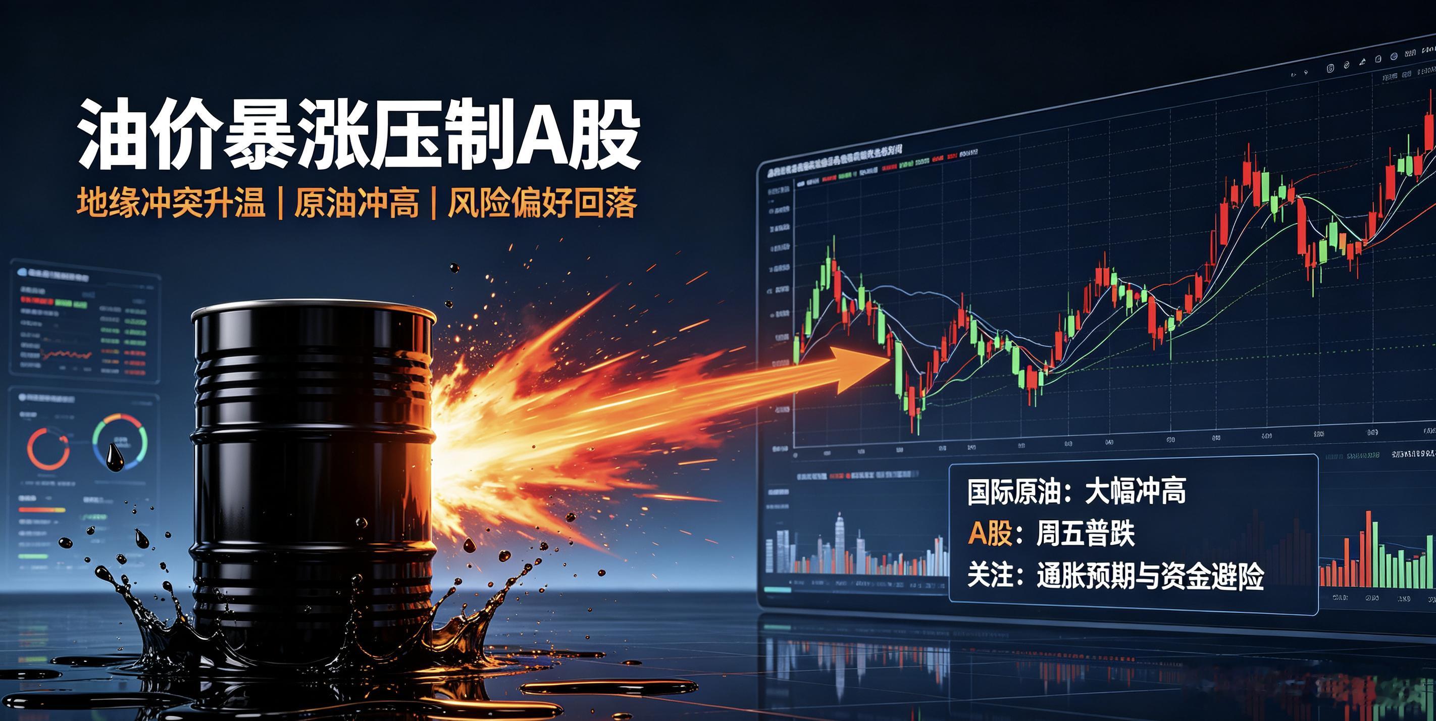油价暴涨压制A股周五A股走出大阴线，市场普跌，恐慌情绪释放，日韩股市同步走弱。中