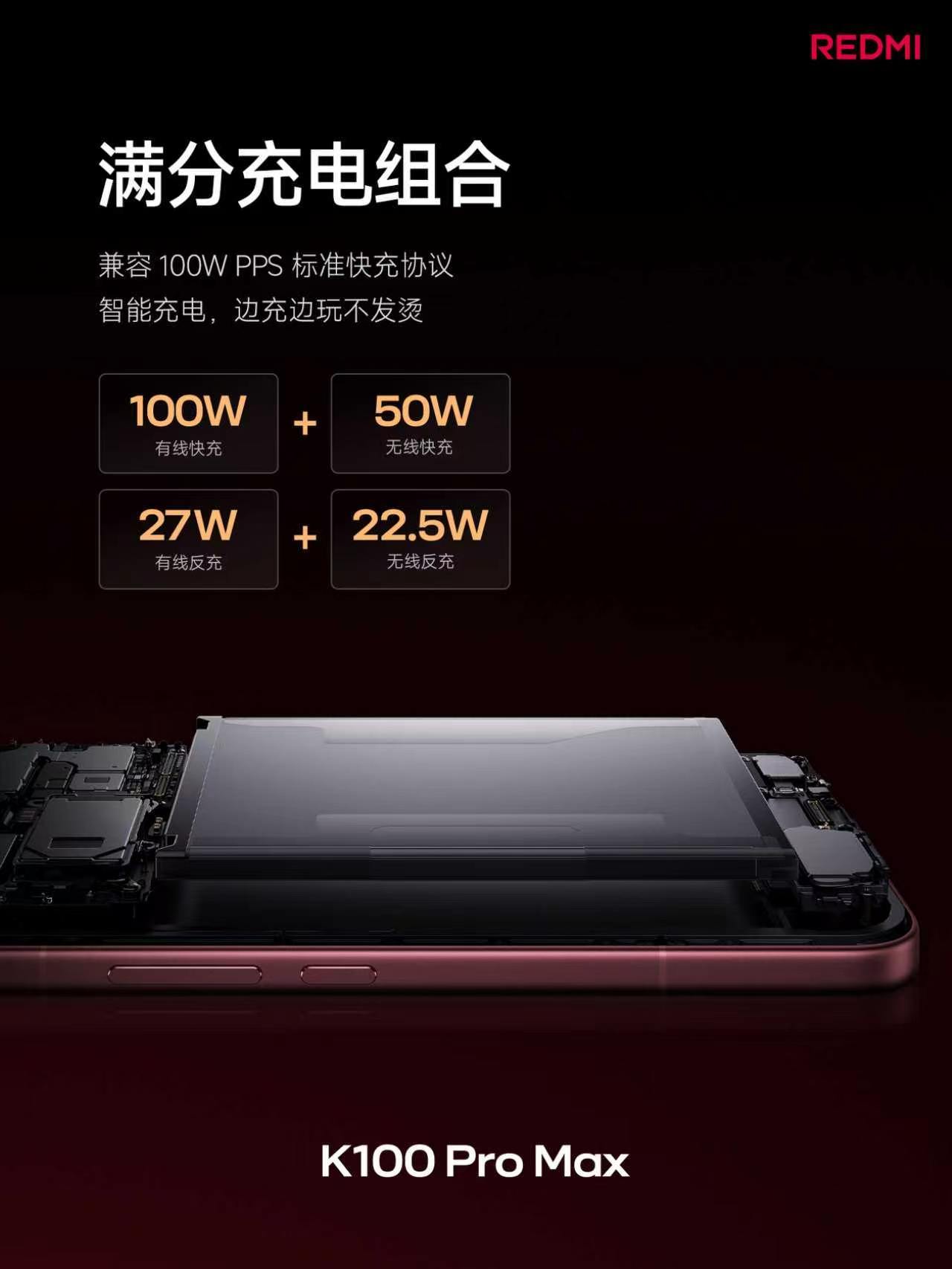 K100 Pro Max配备9070mAh超大电池，续航很扎实。搭载新一代2.1