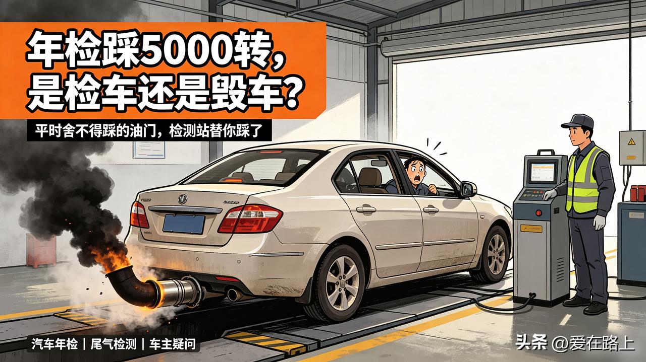 昨天去年检，检测员一脚油门踩到5000转，排气管直接冒黑烟。

我全程录着视频呢