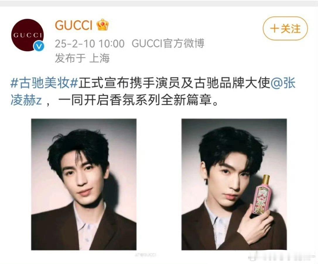 Gucci品牌大使张凌赫，开启香氛系列新篇章，手握成衣+美妆两条线，厉害了🎉 