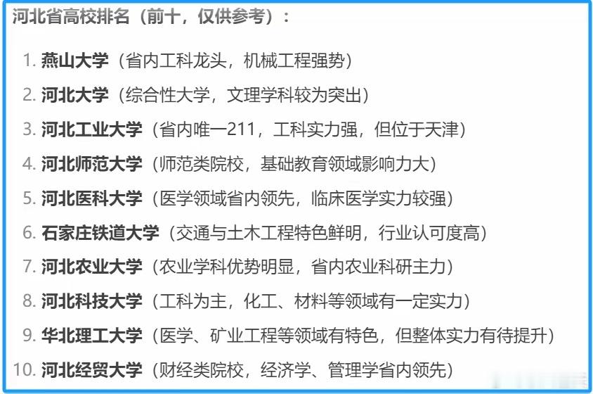 DeepSeek眼中的河北高校前十名，与大家的预期差不多，而且都是大实话，同时也