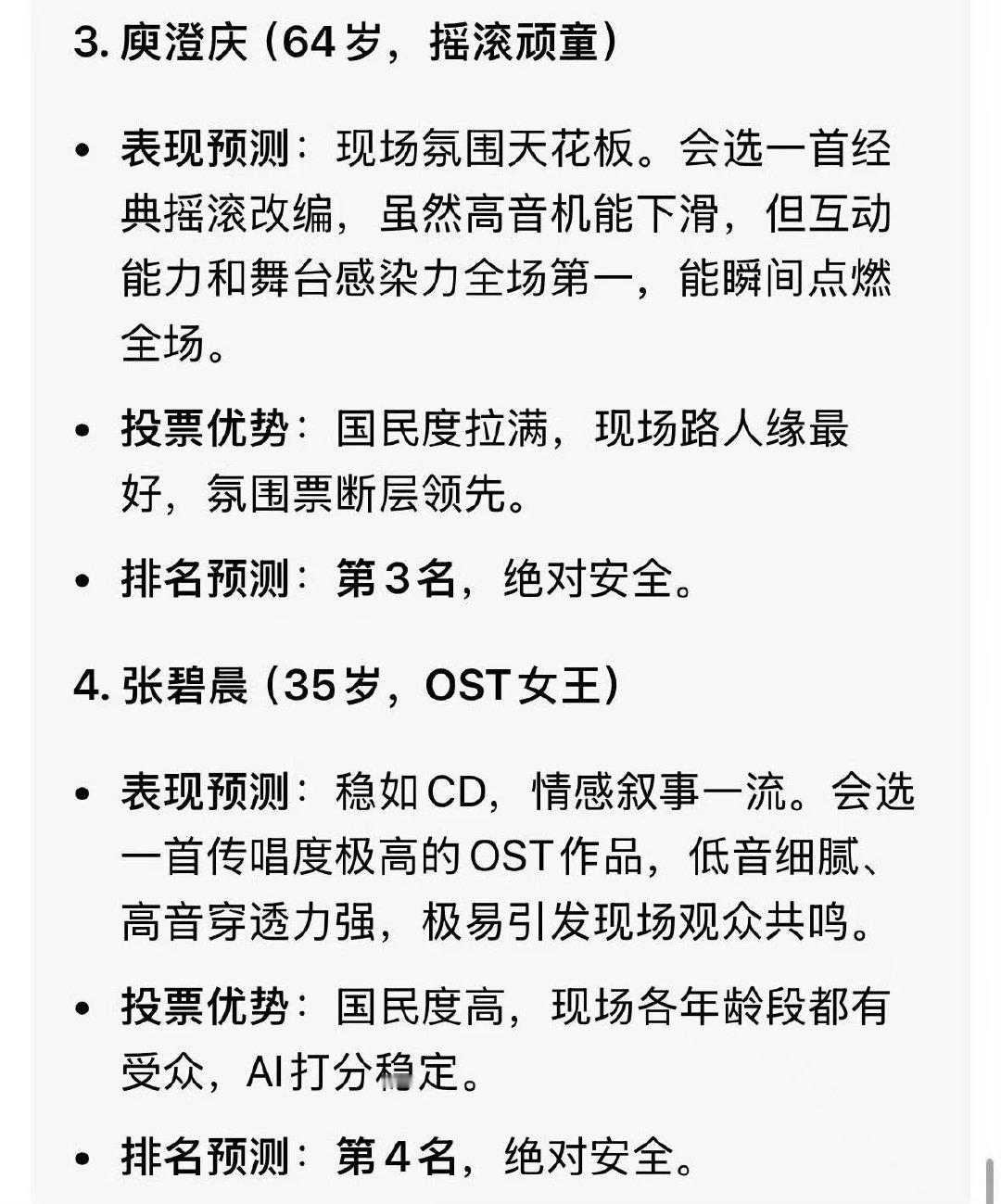 AI预测歌手2026第一期排名AI预测歌手2026第一期综合排名 AI预测歌手2
