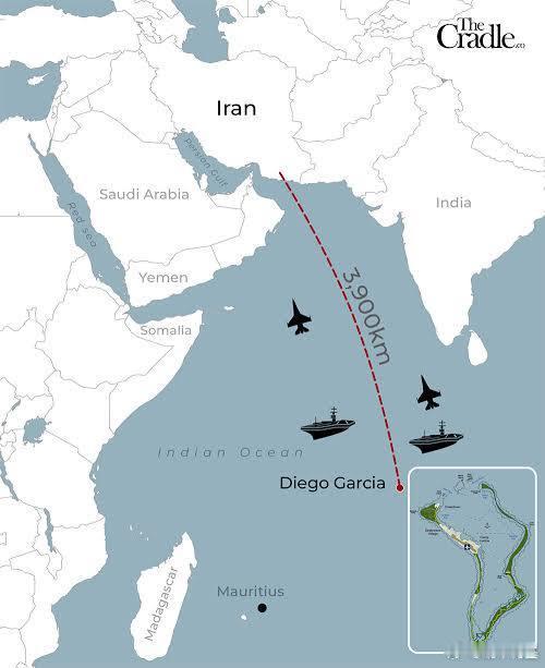 印度洋的迭戈加西亚空军基地驻扎着至少 4 架美国 B-52 战略轰炸机和 6 架