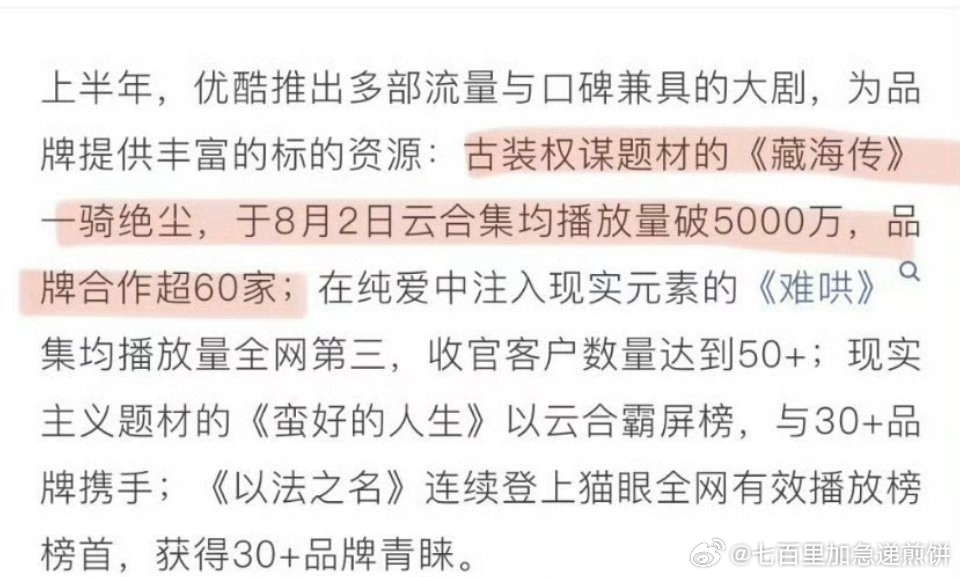 👖优酷长视频招商白皮书提到了肖战藏海传，表演其招商一骑绝尘 ​​​