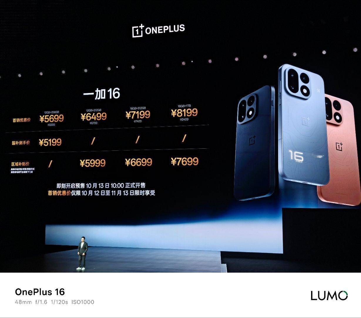 一加16最低 5699 元， 国补后 5199 元，仅此一加 15 贵 600 