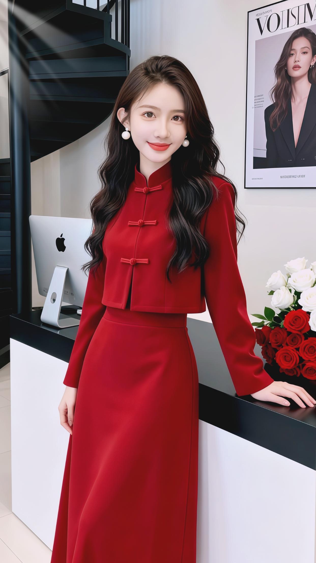 穿搭 时尚 新中式 两件套 红色