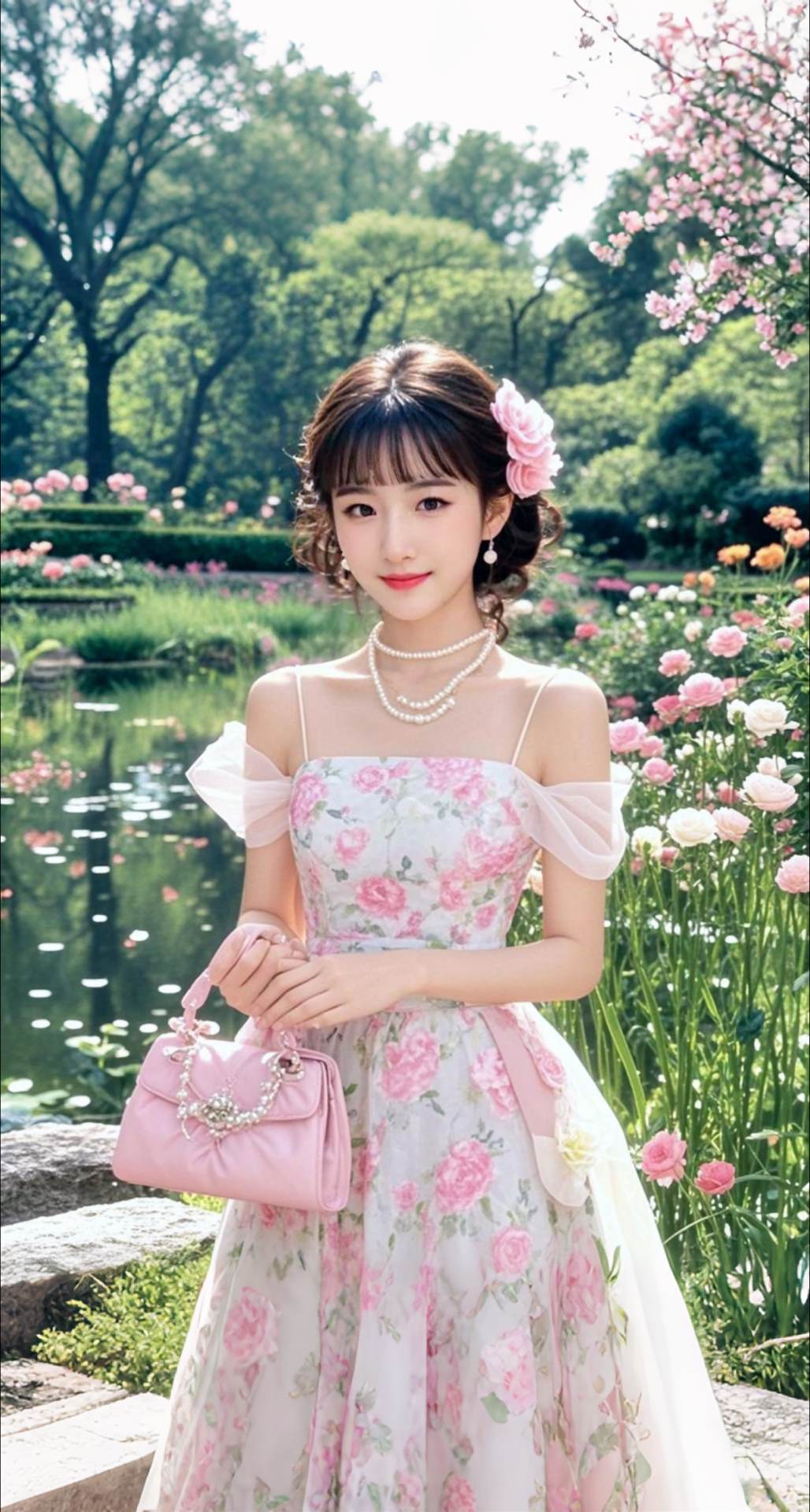 AI扩图 AI湖畔花影