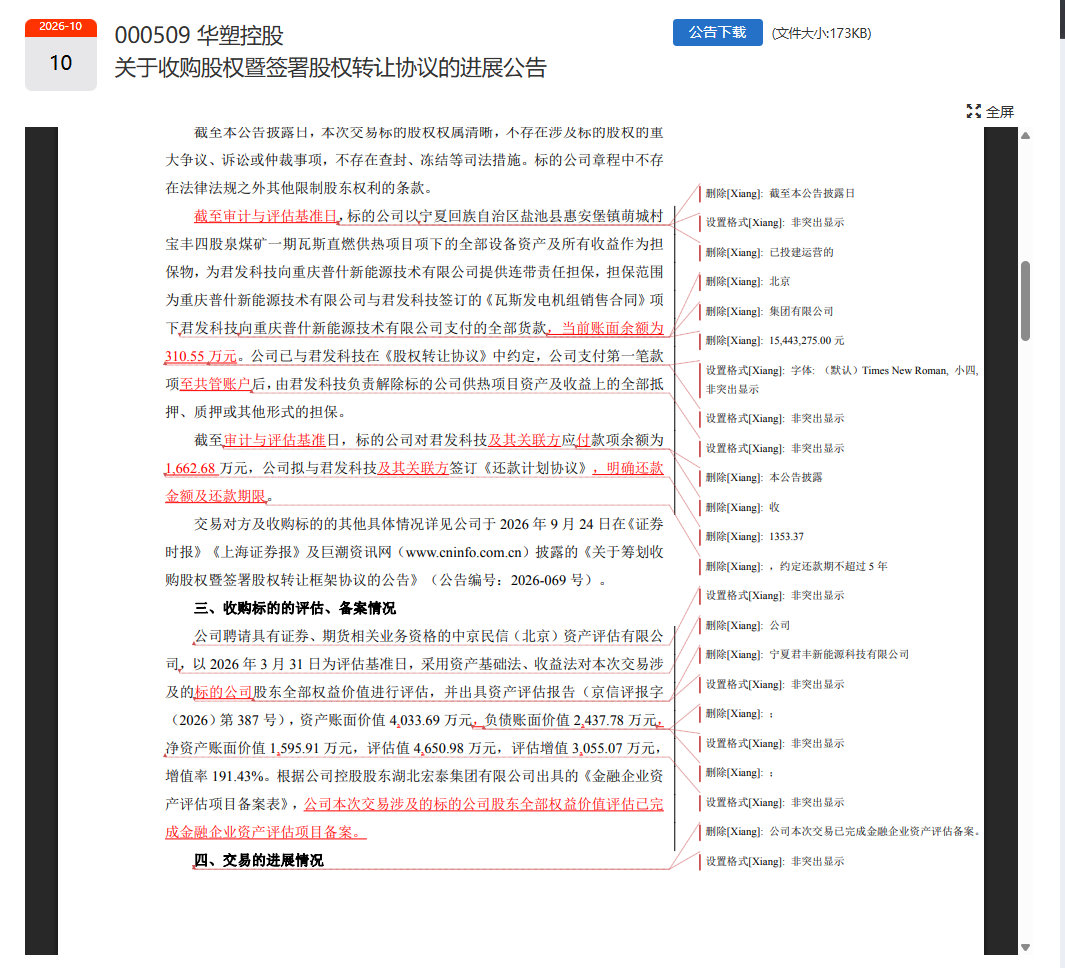 【华塑控股发布澄清及致歉公告】华塑控股称系上传疏漏 华塑控股10月11日晚间发布