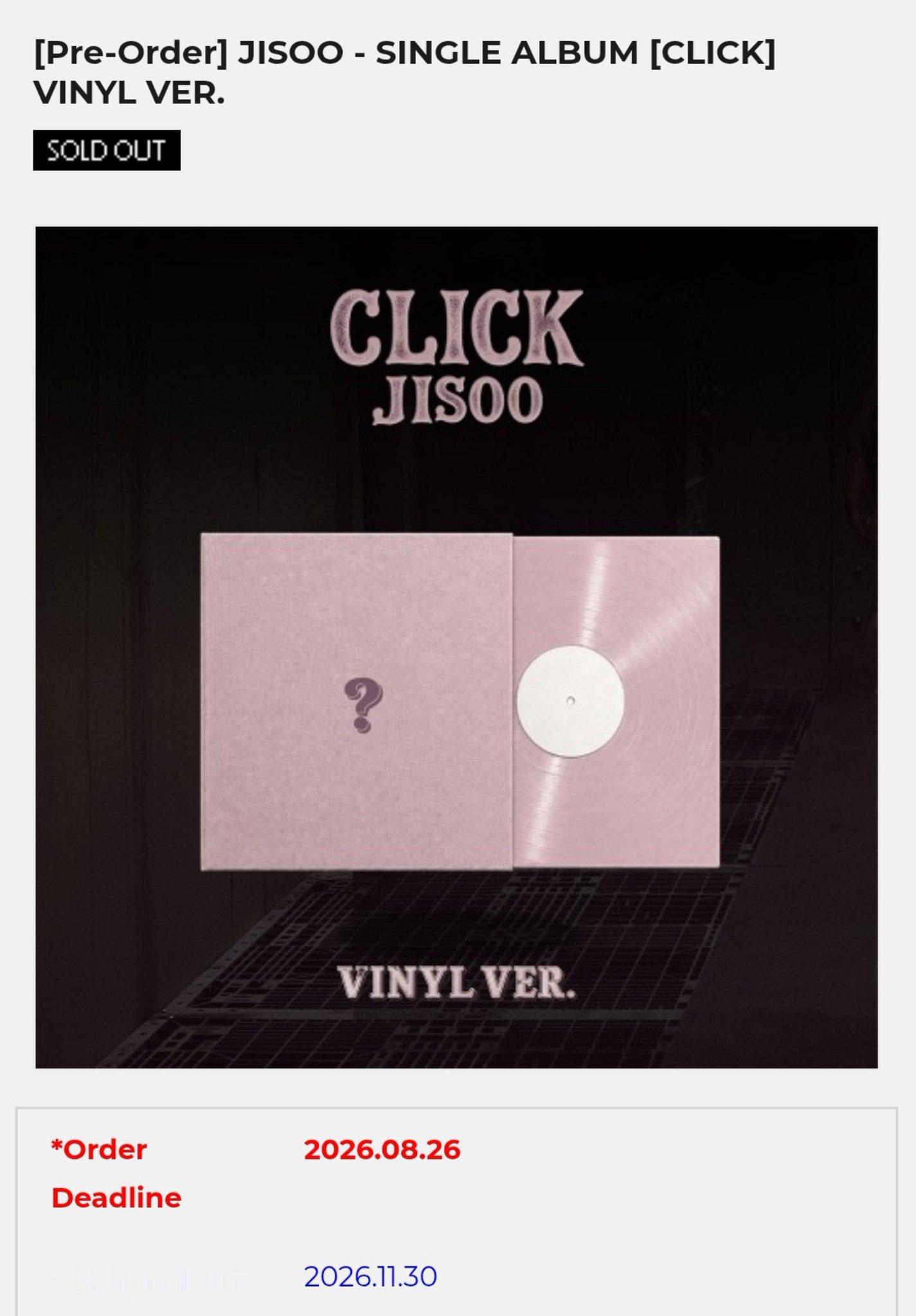 JISOO的单曲专辑［CLICK］（黑胶版本）现已在中国香港K‑pop商城预购栏