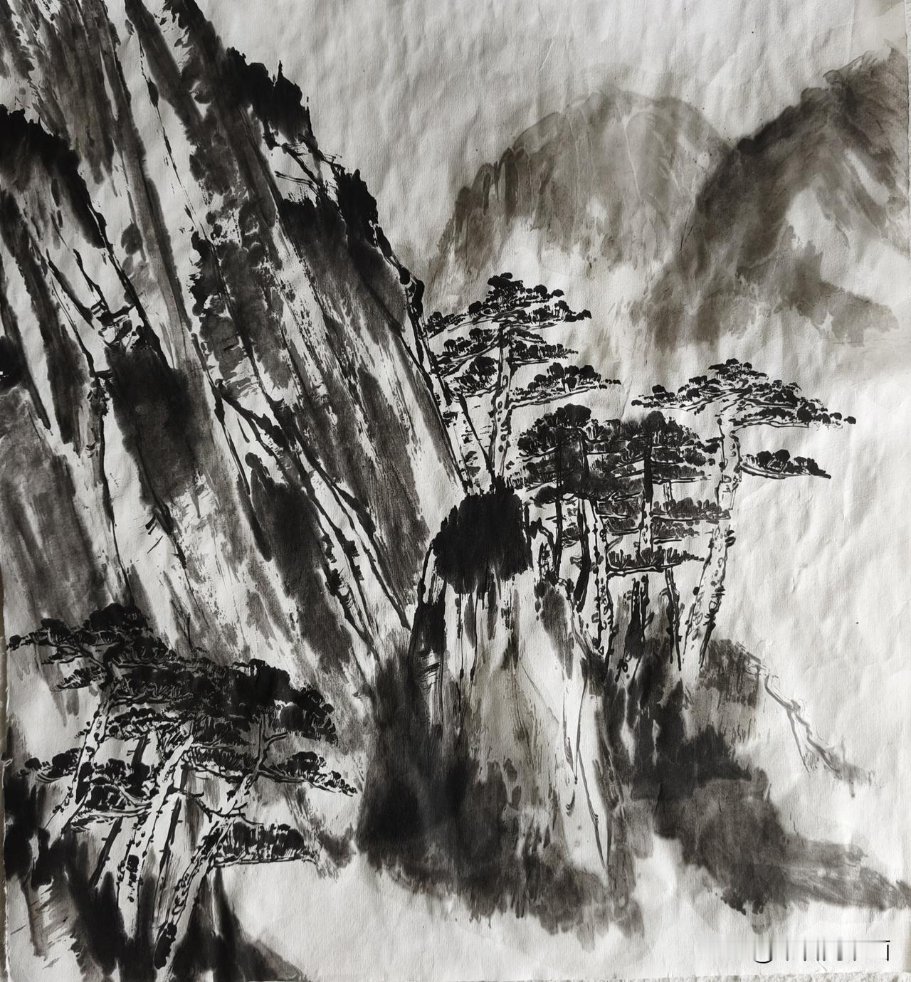 能否展示你的一幅国画山水我的作品，让豆包染色的效果
