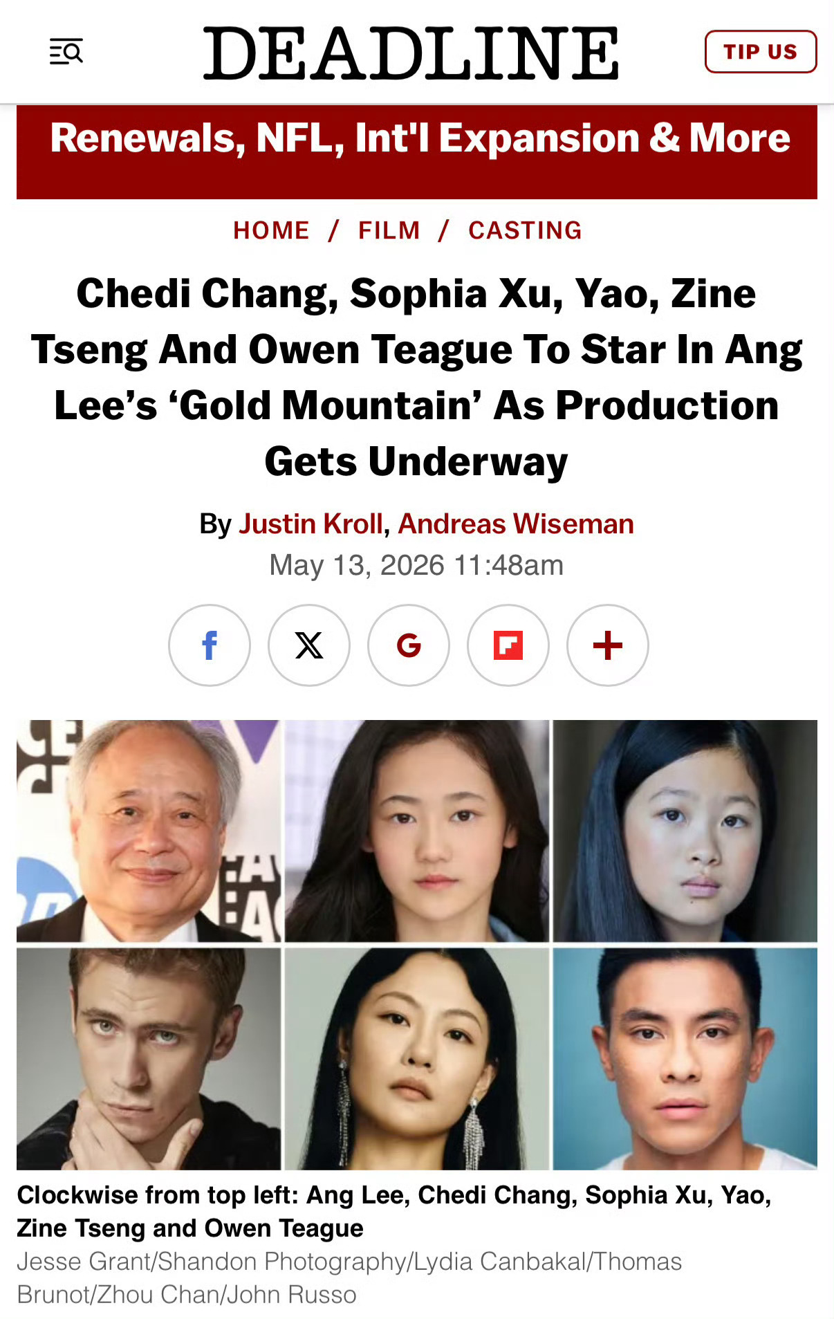 李安执导的新片《金山》已经低调正式开机，并官宣首波演员阵容。故事背景设定在19世
