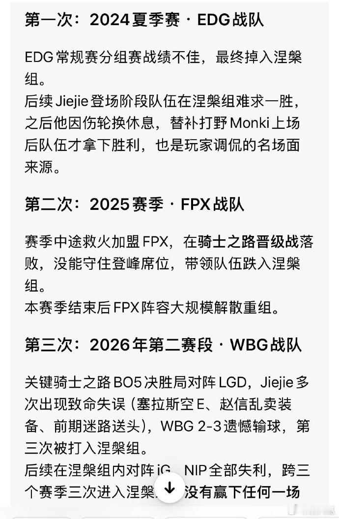 Jiejie带队掉入涅槃的次数Jiejie或将对位Tian经典宿命对决来了！Ji
