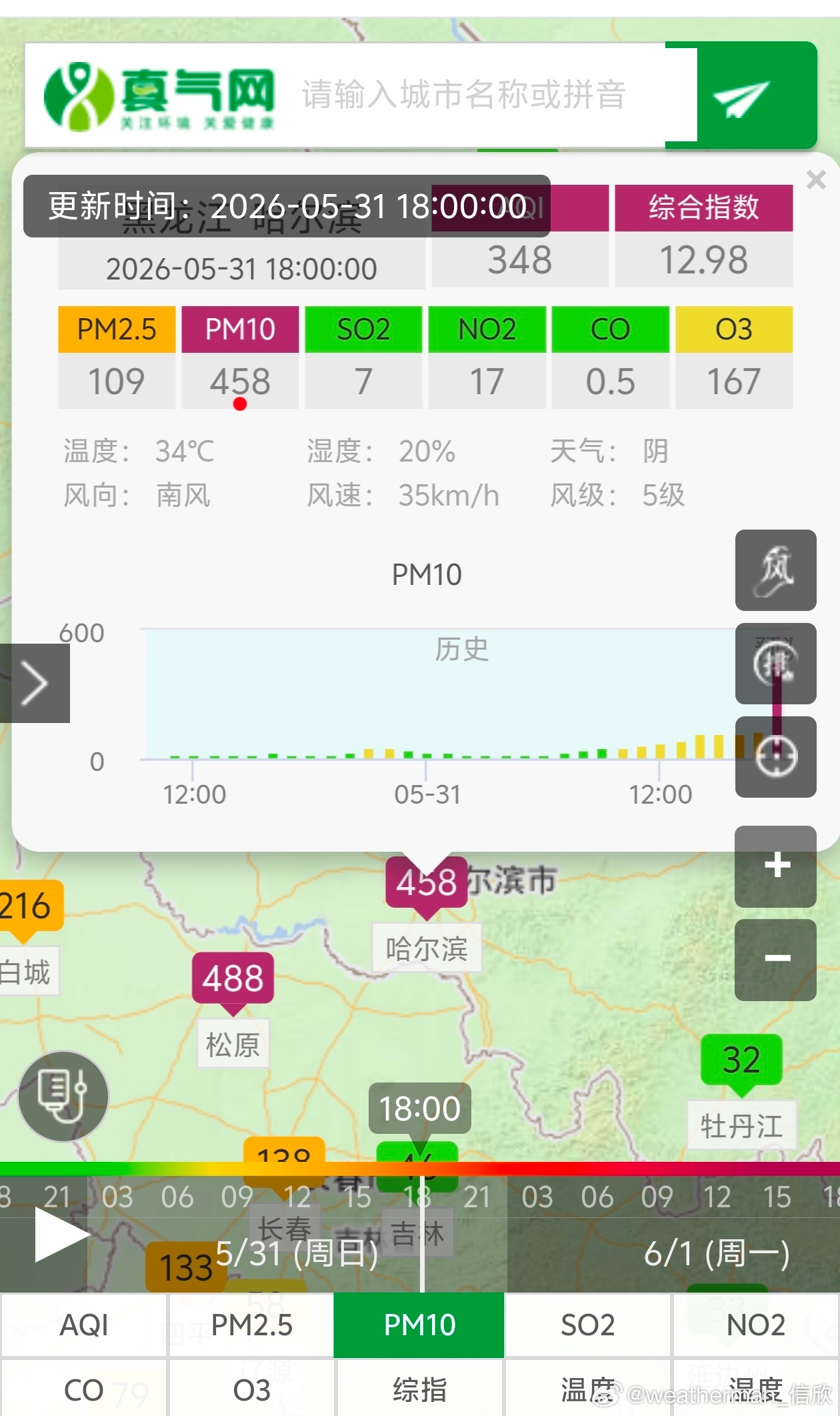 【大风沙尘】今天下午到傍晚，因为气旋和冷锋过境，内蒙古东部和东北多地出现大风天气