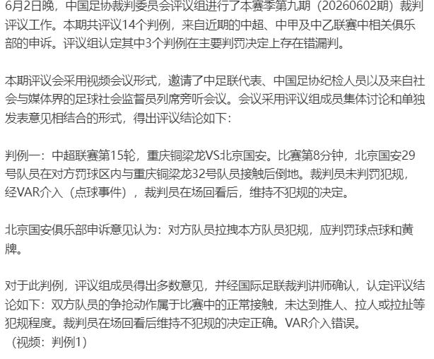 中超申诉评价中的奇特用语！！

中国足协公布了最新一期的裁判评议，其中中超重庆铜