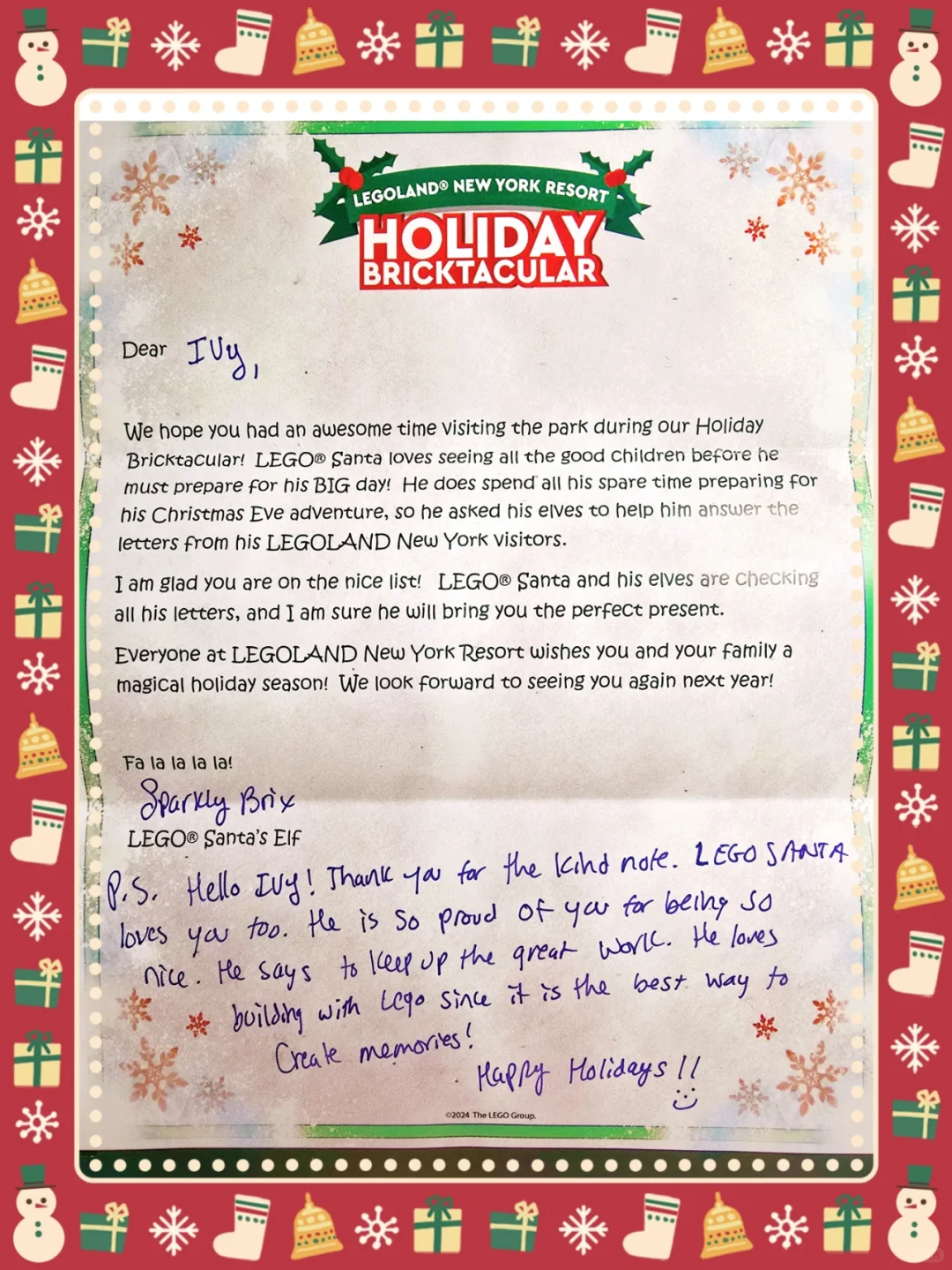 收到纽约乐高乐园Santa的来信啦😍